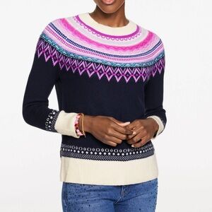 Talbots Navy and Pink Fair Isle Sweater M